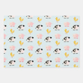 Farm Animals & Koe Pattern Blue Birthday Inpakpapier Vel (Voorkant 3)