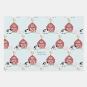 Farm Animals & Koe Pattern Blue Birthday Inpakpapier Vel (Voorkant)