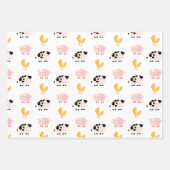 Farm Animals & Koe Pattern White Birthday Inpakpapier Vel (Voorkant 3)