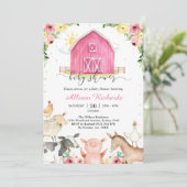 Farm Animals Pink Baby Shower Invitation (Debout devant)