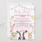 Farm Animals Pink Barnyard Baby shower Uitnodiging (Voorkant)