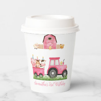 Farm Animals Pink Girl Barnyard Birthday Party Papieren Bekers
