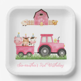 Farm Animals Pink Girl Barnyard Birthday Party Papieren Bordje
