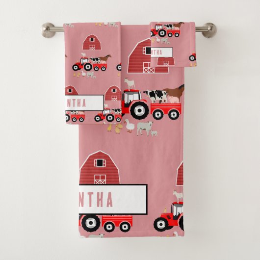 Farm Animals & Red Tractor Barnyard Girls Pattern Bad Handdoek (Insitu)