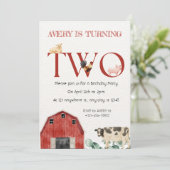 Farm Animals Second Birthday Party Invitation Kaart (Staand voorkant)