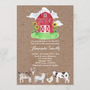 FARM ANIMALS waterverf kraft Baby shower Kaart