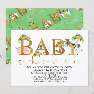 Farm Animals Word Baby shower Invitation Kaart