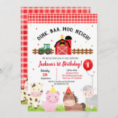 Farm Barnyard 1er anniversaire fêtes Invitations g (Devant / Derrière)