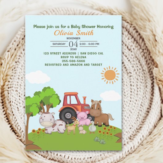 Farm Barnyard Baby Shower Kaart