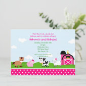 Farm Barnyard Birthday Invitations for girl (Debout devant)