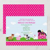 Farm Barnyard Birthday Invitations for girl (Devant / Derrière)