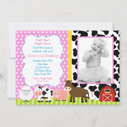 Farm Barnyard Invitations de fête d'anniversaire (Devant)