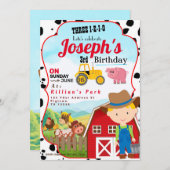FARM BOY 3rd BIRTHDAY INVITATION THREE-I-I-I-O (Devant / Derrière)