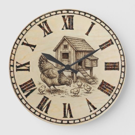 Farm Chicken Wall Clock  Grote Klok (Voorkant)