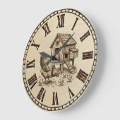 Farm Chicken Wall Clock – Wood-Burned style  Grote Klok (Hoek)