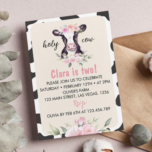 Farm Cow Girl 2e Invitation anniversaire