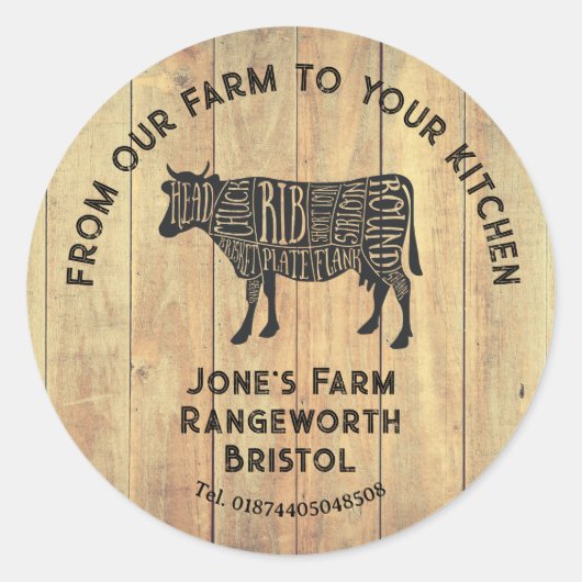 Farm Fresh Beef Sticker | Rustic Cow Logo Label  (Voorkant)