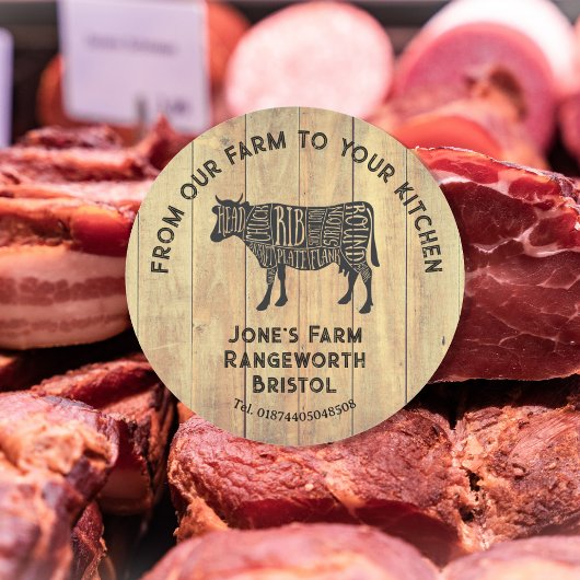 Farm Fresh Beef Sticker | Rustic Cow Logo Label 