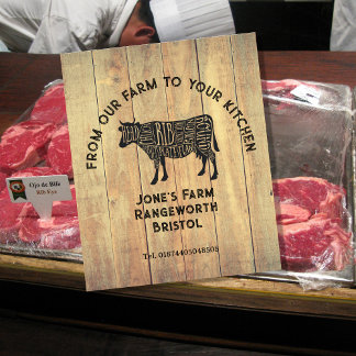Farm Fresh Beef Sticker | Rustic Cow Logo Label Reclamebord Met Voetstuk