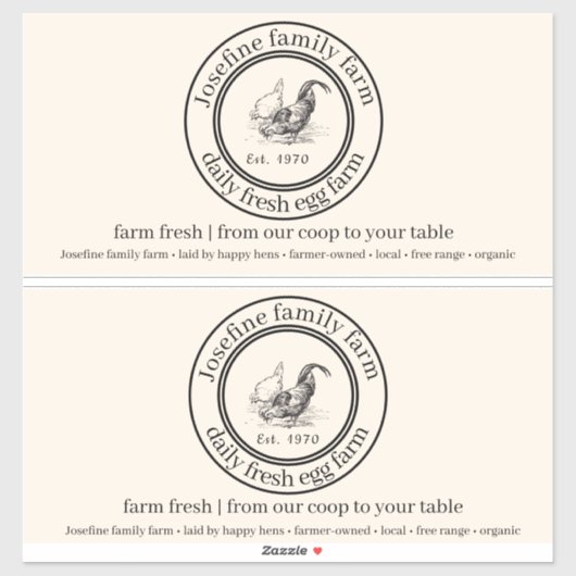 Farm Fresh Eggs Chicken Coop Rustic cartoon label (Vel)