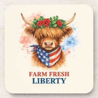 Farm Fresh Liberty Highland Cow Patriotic USA Art Bier Onderzetter