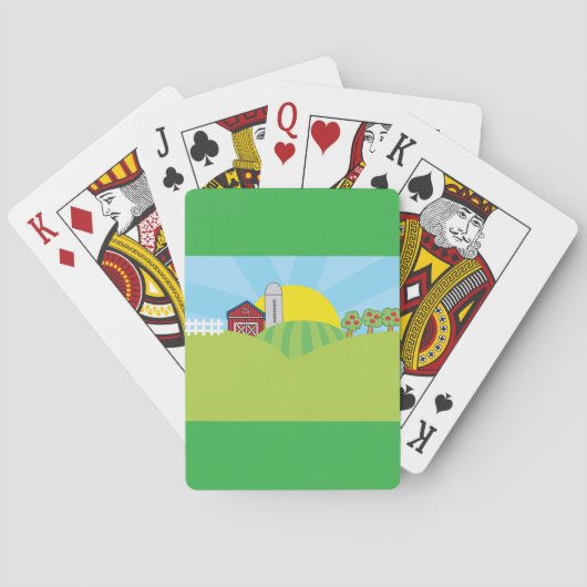 Farm Landscape Red Barn Silo Apple Trees Pokerkaarten (Achterkant)