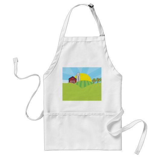 Farm Landscape Red Barn Silo Apple Trees Standaard Schort (Voorkant)