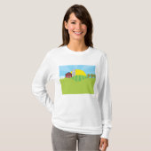 Farm Landscape Red Barn Silo Apple Trees T-shirt (Voorkant volledig)