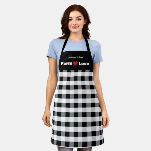 Farm Love Custom Black White Check Schort (Gedragen)