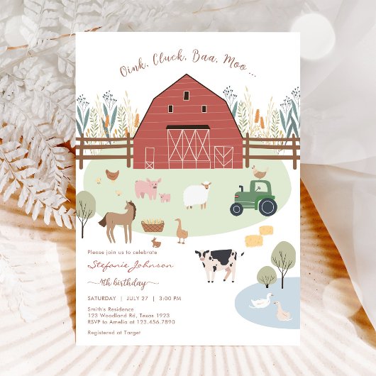 Farm Party Animals Kids Birthday Invitation