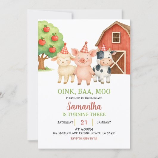 Farm Party Birthday Invitation (Devant)