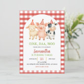 Farm Party Gingham Birthday Invitation (Debout devant)