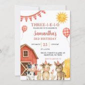 Farm Party Three-i-e-i-o Birthday Invitation (Devant)