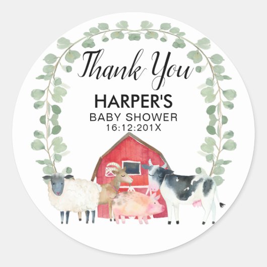 Farm Themed Animals Baby Shower Sticker (Voorkant)