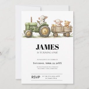 Farm Tractor Birthday Invitation Barnyard Animal Kaart