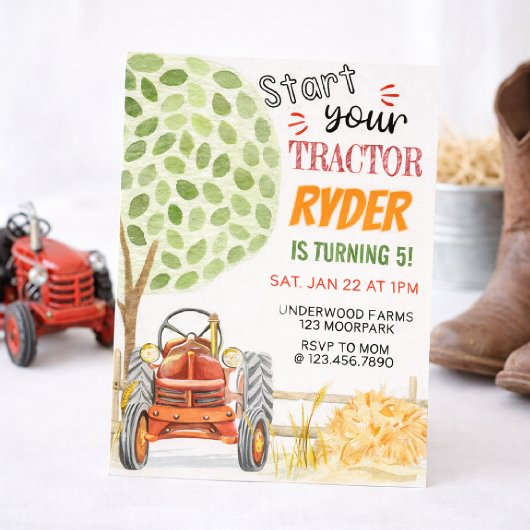 Farm Tractor Birthday Party Invitation | Red Tract