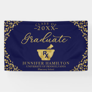 Farmacie School Blauwe Gouden Afstudeerbanner Spandoek