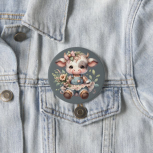 Farmcore Kawaii Kalf in bloemenjurk Ronde Button 7,6 Cm