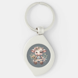 Farmcore Kawaii Kalf in  bloemenjurk Sleutelhanger
