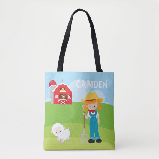 Farmer Barn Girl Kind gepersonaliseerd Draagtas (Voorkant)