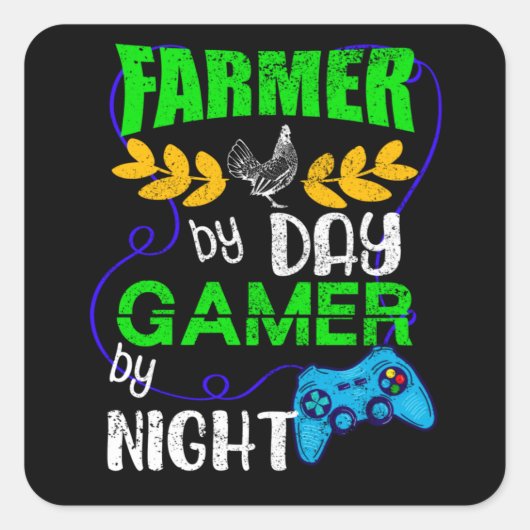 Farmer by Day Gamer by Night Vierkante Sticker (Voorkant)