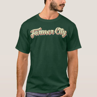 Farmer City T Retro Art Baseball Font T-shirt