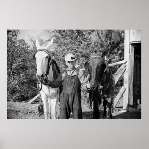 Farmer met ploegpaarden, jaren '30 poster