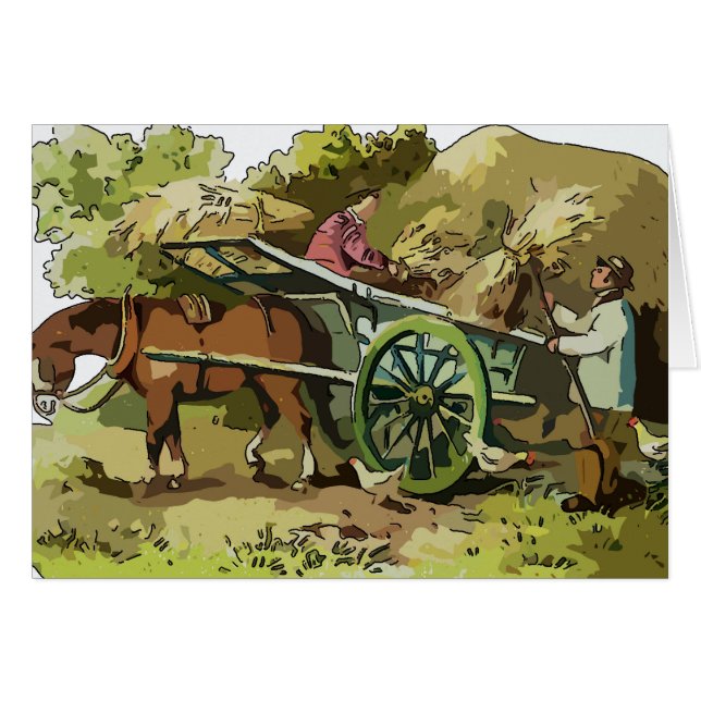 Farmer, Paarden, Hay Wagon (Voorkant Horizontaal)