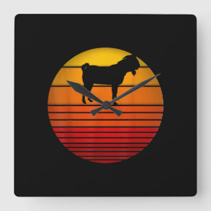 Farmer  Retro Sunset Funny Boerderij Animal Goat Vierkante Klok