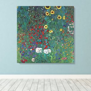 Farmergarden w Zonnebloem door Klimt, Vintage Bloe Canvas Afdruk