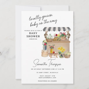 Farmer's Flower Cart Stand Market Baby shower Kaart