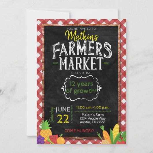 Farmers Marché Chalkboard Anniversaire Invitation (Devant)