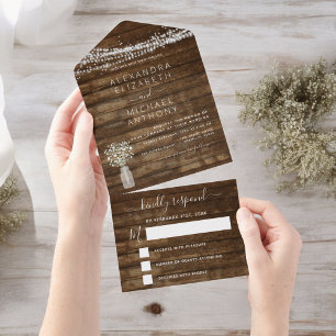 Farmhouse Baby's Breath Rustic Wedding All In One Uitnodiging