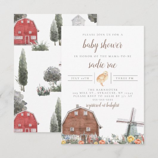 Farmhouse Barn Yard Boho Baby shower Uitnodiging (Voorkant / Achterkant)